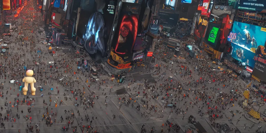 Prompt: isaac from the binding of isaac : rebirth in the middle of times square, pov, taken by a bystander realistic 4 k octane beautifully detailed render, 4 k post - processing, highly detailed, intricate complexity, epic composition, magical atmosphere, cinematic lighting, masterpiece, ultra hd