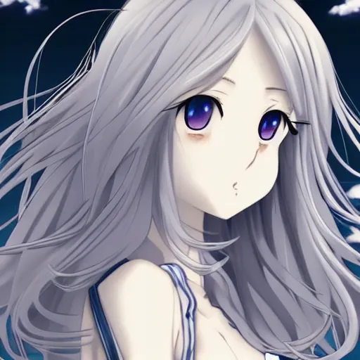 Prompt: a very beautiful young anime girl, full body, long wavy blond hair, sky blue eyes, full round face, bikini, miniskirt, front view, mid - shot, highly detailed, black and white manga drawing