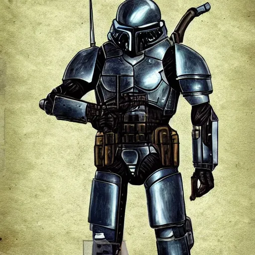 Image similar to armored alien trooper with weapons, art by marco patrito