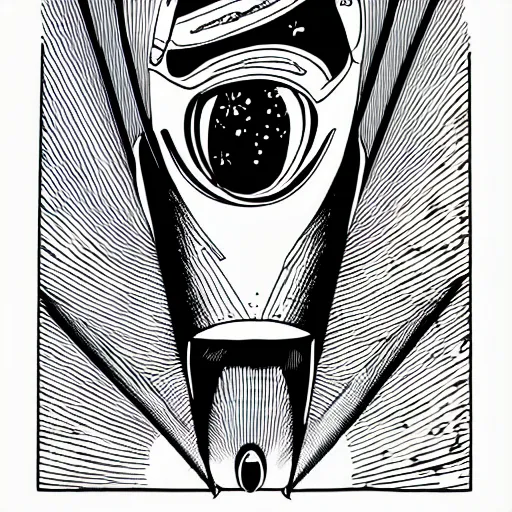 Image similar to alien in spaceship black and white illustration