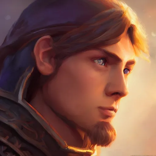 Image similar to young anduin wrynn by mandy jurgens, world of warcraft, cinematic shot, brush hard, artstation, cgsociety, high quality, brush stroke