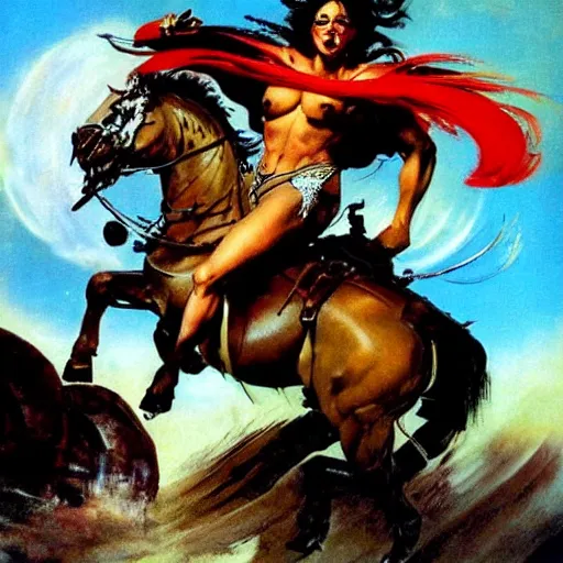 Image similar to into glory ride, artwork by Frank Frazetta