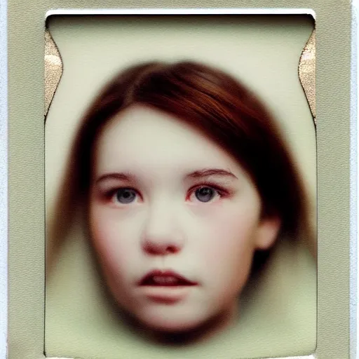 Image similar to a porcelain portrait of a girl is melting like an ice cream, realistic detailed photography polaroid