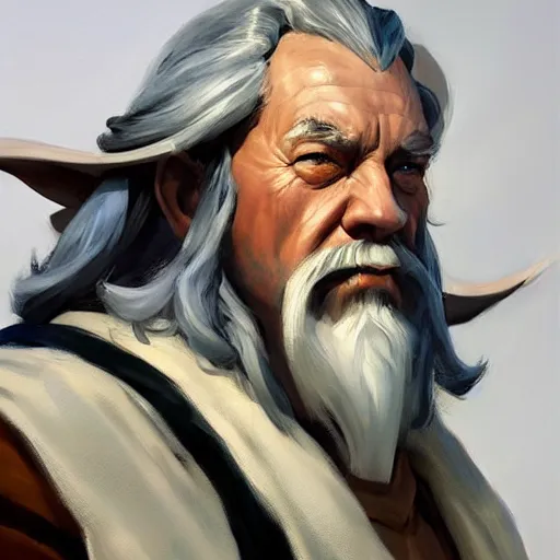 Image similar to greg manchess portrait painting of gandalf as overwatch character, medium shot, asymmetrical, profile picture, organic painting, sunny day, matte painting, bold shapes, hard edges, street art, trending on artstation, by huang guangjian and gil elvgren and sachin teng