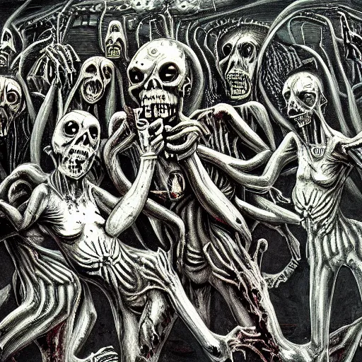 Image similar to zombie apocalypse by h. r. giger, detailed