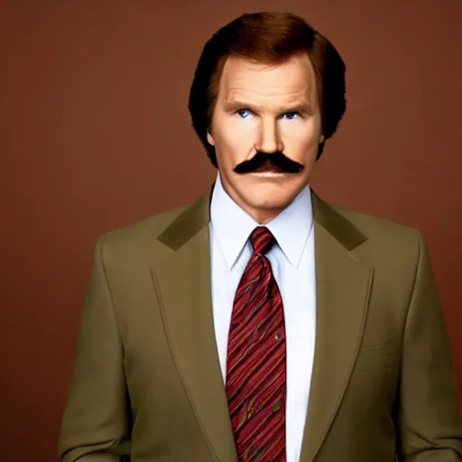 Prompt: Ron Burgundy standing near a lake