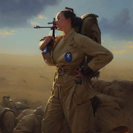 Image similar to an woman medic in middle of an battlefield, detailed, centered, digital painting, artstation, concept art, donato giancola, Joseph Christian Leyendecker, WLOP, Boris Vallejo, Breathtaking, 8k resolution, extremely detailed, beautiful, establishing shot, artistic, hyperrealistic, beautiful face, octane render