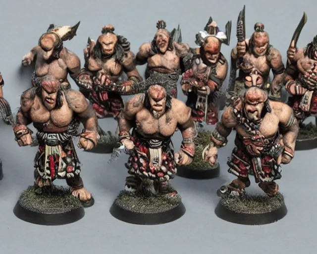 Image similar to group vintage photograph of a warrior orc tribe, highly detailed, warhammer, warcraft