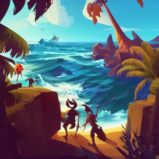 Image similar to painting treasure on sea of thieves game smooth median photoshop filter cutout vector, behance hd by jesper ejsing, by rhads, makoto shinkai and lois van baarle, ilya kuvshinov, rossdraws global illumination