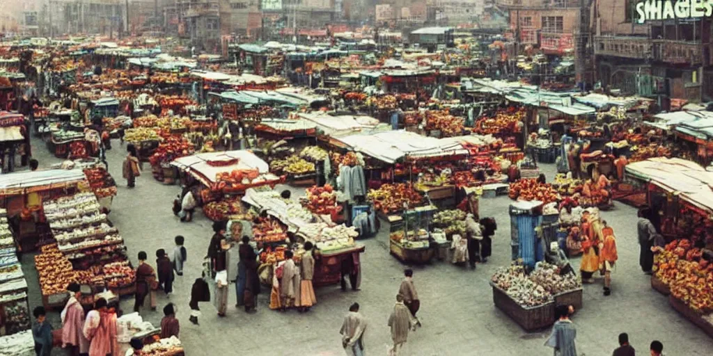 Prompt: Shangai Markets 1970's colored photo