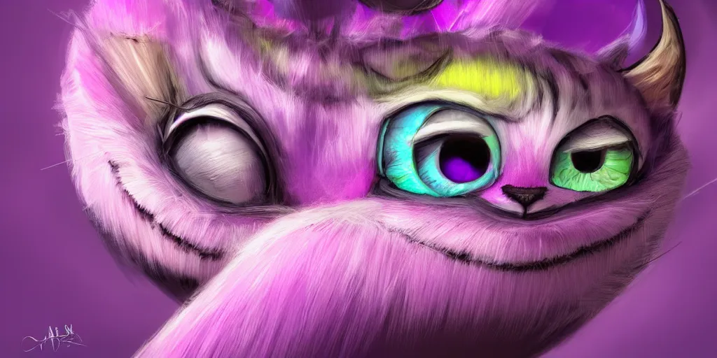 Image similar to The Cheshire Cat, Alice in wonderland, colorful, wide angle, super highly detailed, professional digital painting, artstation, concept art, smooth, sharp focus, no blur, no dof, extreme illustration, Unreal Engine 5, Photorealism, HD quality, 8k resolution, cinema 4d, 3D, beautiful, cinematic, art by artgerm and greg rutkowski and alphonse mucha and loish and WLOP