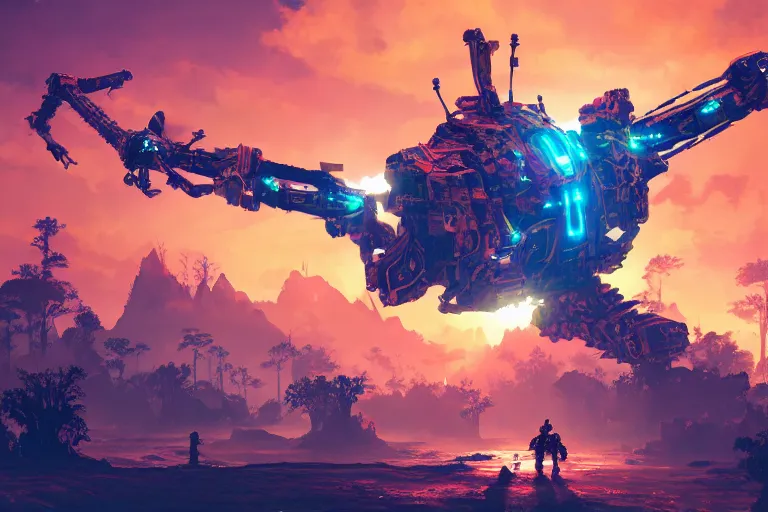Image similar to sunwing machine mecanical creature robot of horizon forbidden west horizon zero dawn bioluminiscence global illumination ray tracing hdr fanart arstation by ian pesty and alena aenami artworks in 4 k