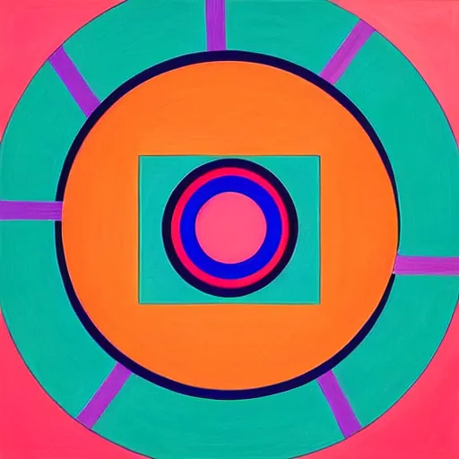 Prompt: painting in the style of frank stella, concentric circles, geometric, evenly spaced, minimalist, very colorful