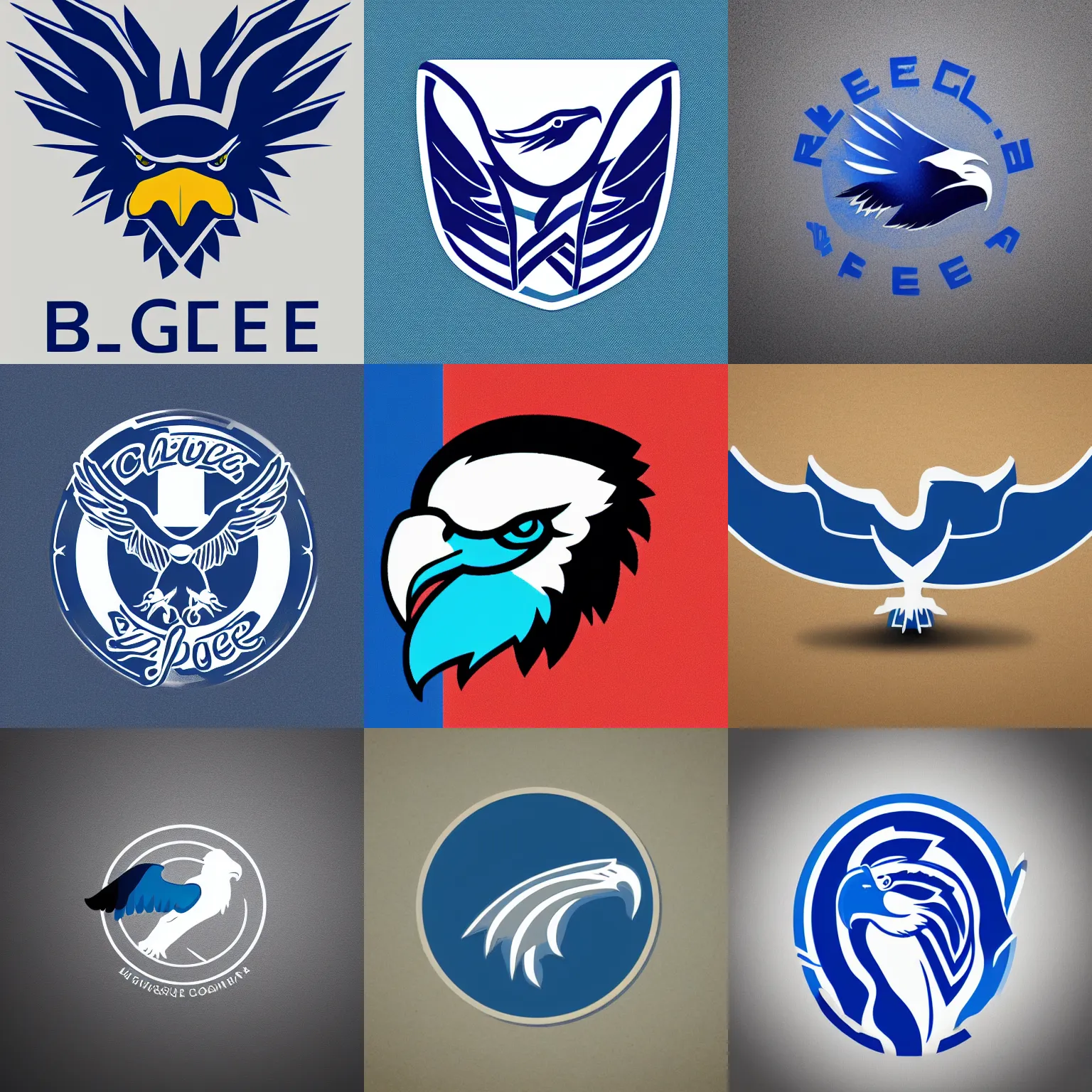 Prompt: a modern logo of a blue eagle, side view, clean, simple