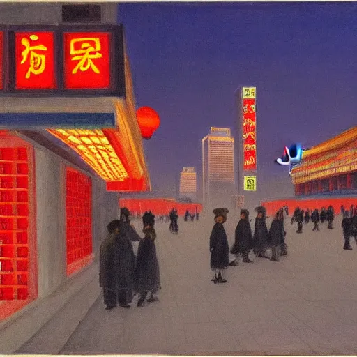 Prompt: Beijing, night, China, Edward Hopper