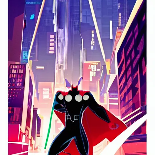 Prompt: Thor in Spider-Man: Into The Spider-Verse, cel shaded, comic book style, illustration, detailed