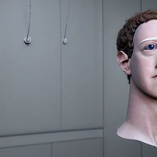 Prompt: animatronic Mark Zuckerberg prototype, photo, Stan Winston studios, detailed, 4k