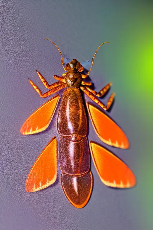 Prompt: high quality close-up photo translucent moth! jeweled gorgeous! highly detailed david ligare elson peter cinematic purple neon lighting high quality low angle hd 8k sharp shallow depth of field