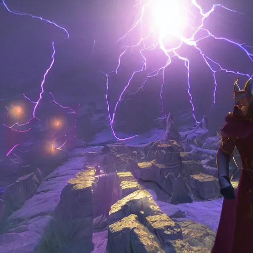 Image similar to A wizard harvesting arcane energy, epic, cinematic lighting.