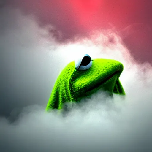 Image similar to ghostly Kermit made of clouds and fog