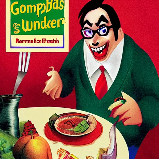 Image similar to goosebumps book cover, werewolf at supper, r l stine