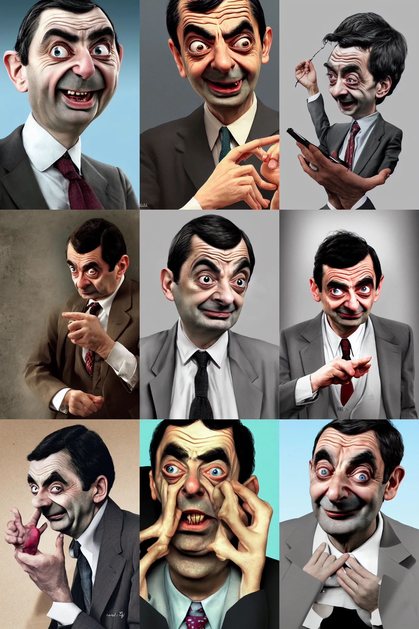 Prompt: a photograph of Mr. Bean Mr. bean Mr. Bean getting his heart broken, hyper realistic, digital art, 4k, detailed, concept art
