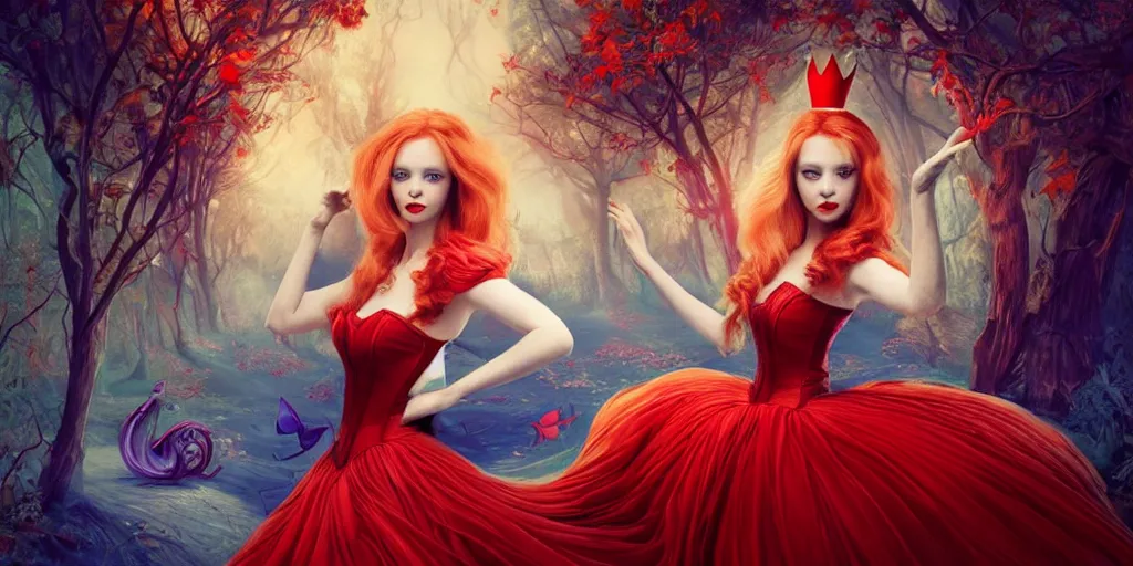 Image similar to The Red Queen, alice in wonderland, Cards, colorful, wide angle, super highly detailed, professional digital painting, artstation, concept art, smooth, sharp focus, no blur, no dof, extreme illustration, Unreal Engine 5, Photorealism, HD quality, 8k resolution, cinema 4d, 3D, beautiful, cinematic, art by artgerm and greg rutkowski and alphonse mucha and loish and WLOP