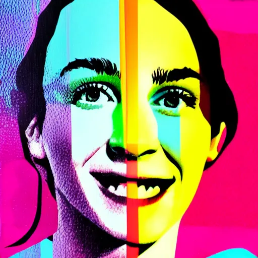 Image similar to rainbow smiling happy emma watson age 1 7 as hermione. pop art.