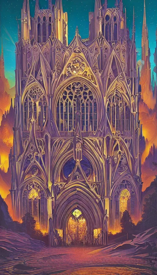 Image similar to The gothic cathedral of endless dreams, italian futurism, Dan Mumford, da vinci