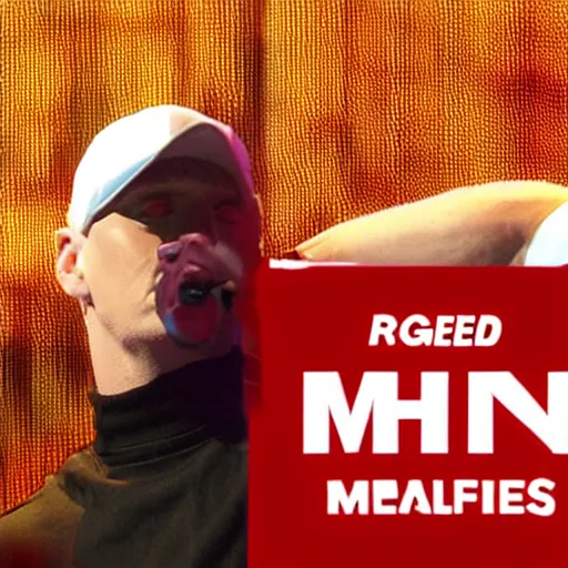 Image similar to eminem rapping against red m & ms