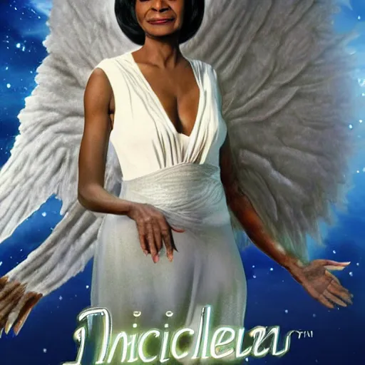 Image similar to nichelle nichols as an angel in cloud heaven photorealistic fantasy epic