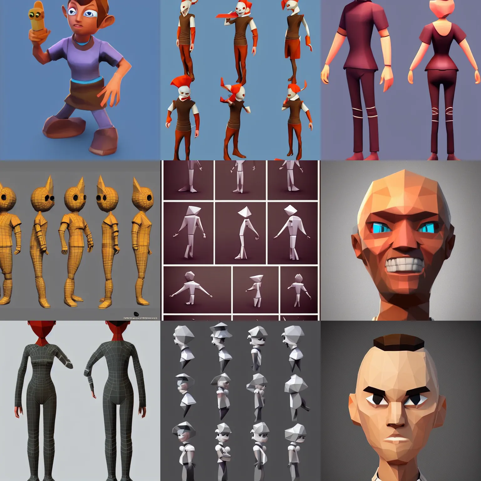 Prompt: stylised simplified exaggerated 3 d avatar character for a game, character design, playful, fun, game art, pinterest, low poly