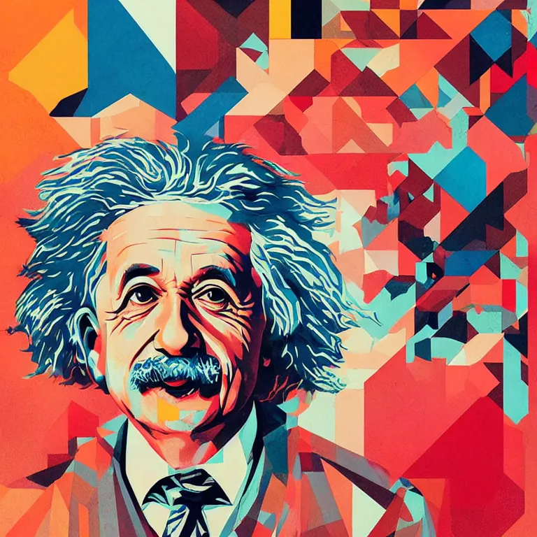 Prompt: Albert Einstein profile picture by Sachin Teng, asymmetrical, Organic Painting , Matte Painting, geometric shapes, hard edges, graffiti, street art:2 by Sachin Teng:4, vibrant rich colors