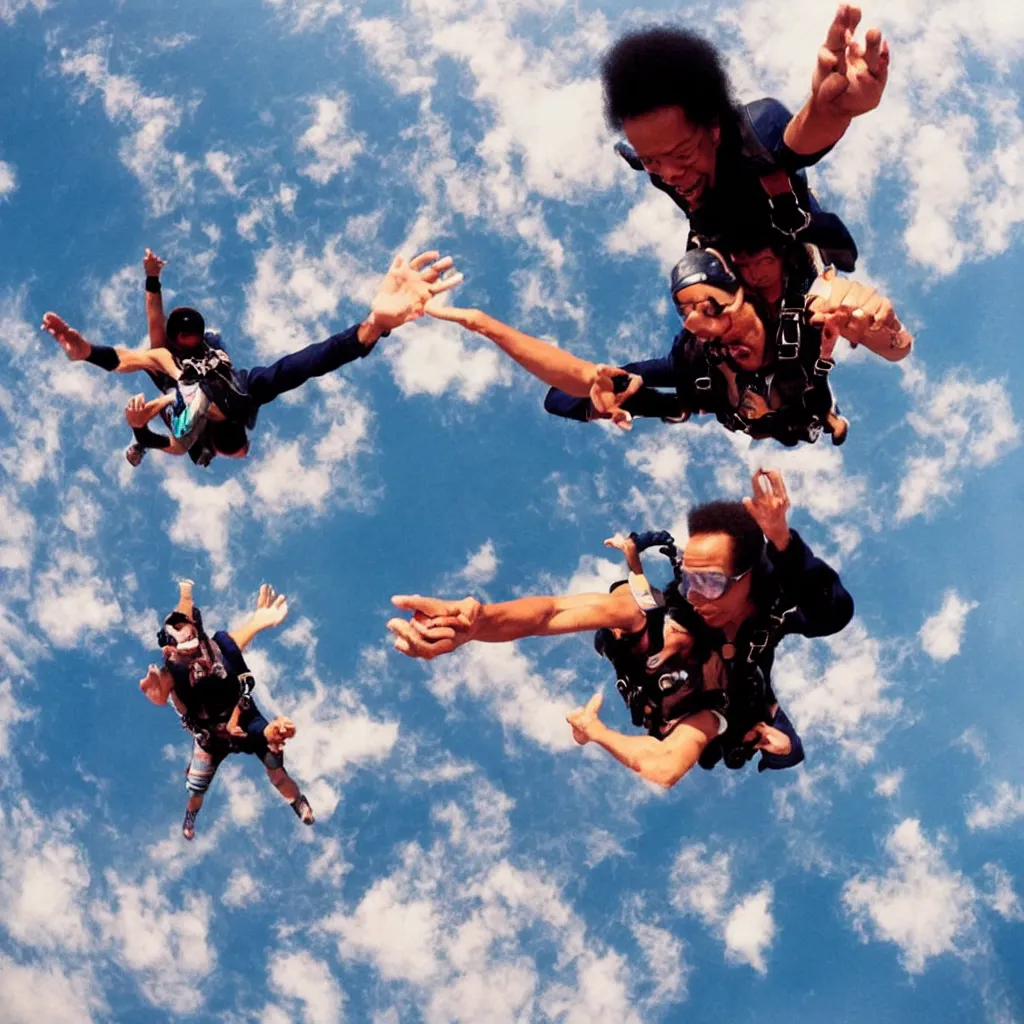 Prompt: gopro photo of skydiving jimi hendrix