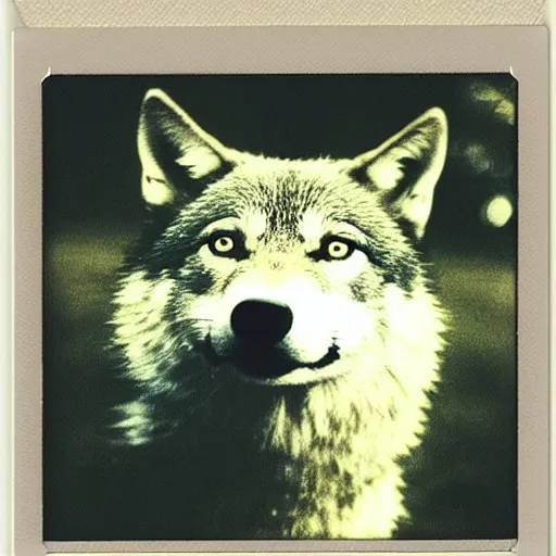 Image similar to a very beautiful polaroid picture of a wolf, award winning photography