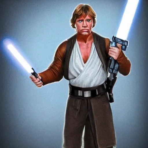 Prompt: luke skywalker but played by arnold schwarzenegger