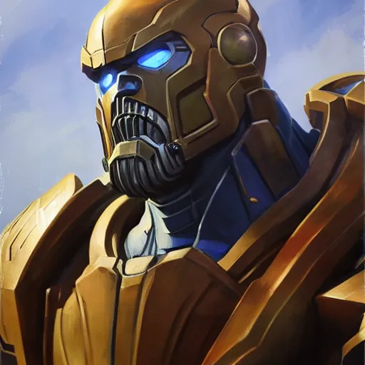 Prompt: greg manchess portrait painting of armored shonen titan thanos as overwatch character, medium shot, asymmetrical, profile picture, organic painting, sunny day, matte painting, bold shapes, hard edges, street art, trending on artstation, by huang guangjian and gil elvgren and sachin teng