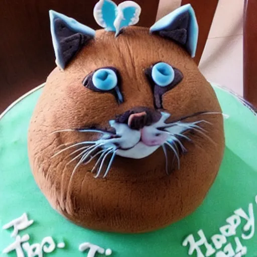 Prompt: a a cake that looks like a real cat