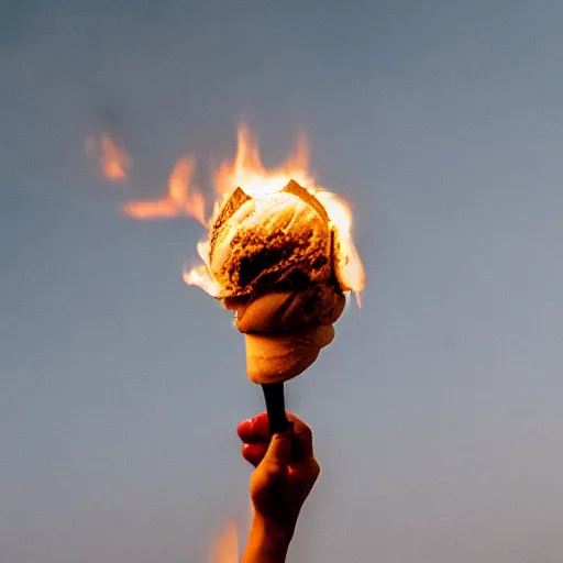 Image similar to photo of an ice cream on fire