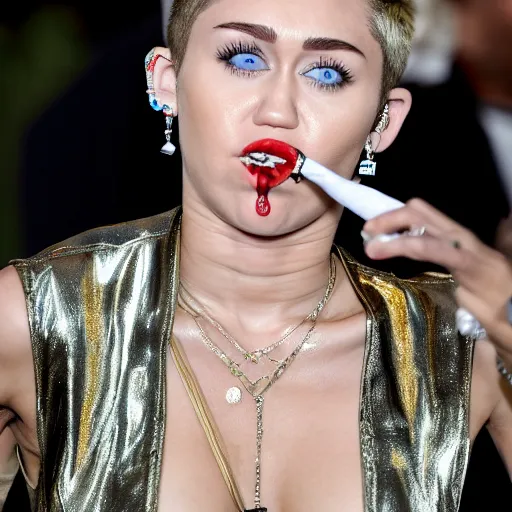 Image similar to Miley Cyrus smoking a joint, 8k, realistic, extreme details, detailed, sharp