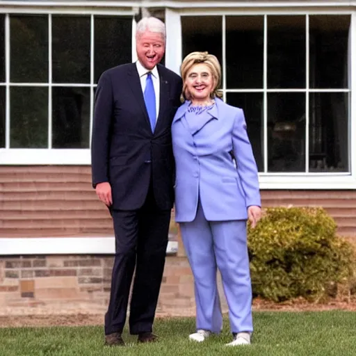 Image similar to Hillary and Bill Clinton dressed in Halloween costumes trick or treating at Joe Biden's house