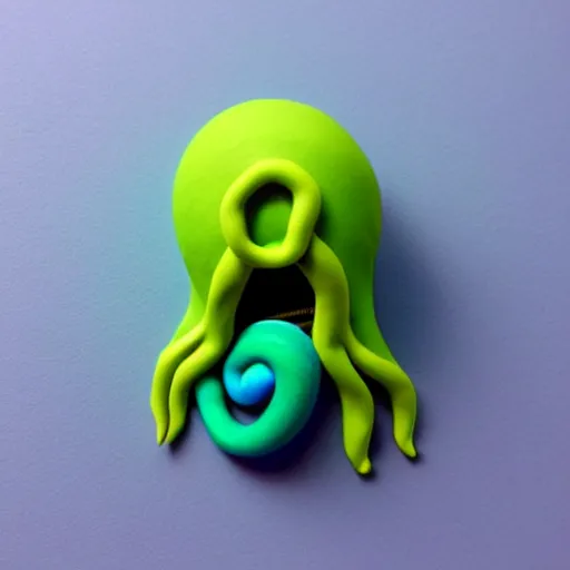 Image similar to polymer clay sculpture of a cute illithid, colorful, minimalist