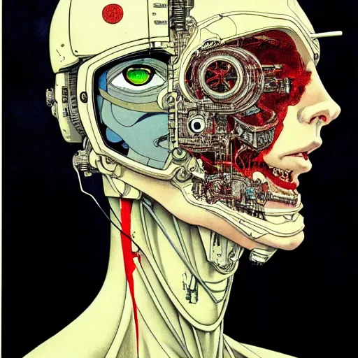 Image similar to prompt : portrait of cyborg painted in miyazaki color style drawn by katsuhiro otomo and takato yamamoto, inspired by fables, china doll face, smooth face feature, intricate oil painting, high detail, sharp high detail, manga and anime 2 0 0 0