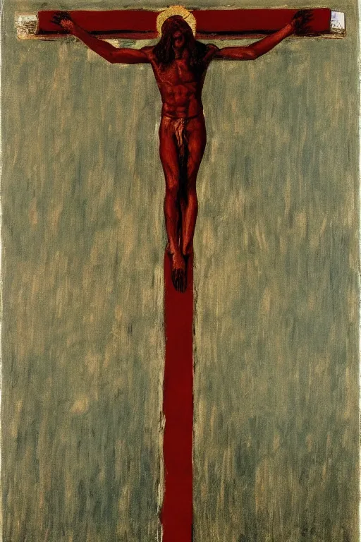 Image similar to light of god illuminating jesus christ crucified painted by cy twombly and andy warhol