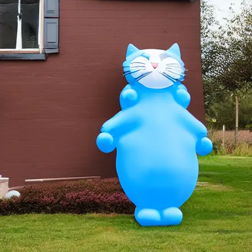 Image similar to inflating a balloon in the shape of a cat, growing cat balloon, big rubber cat, giant inflated cat