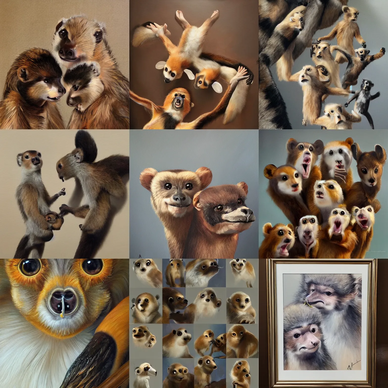 Prompt: 2 0 0 taxidermy monkeys painting by artgerm, and rob rey