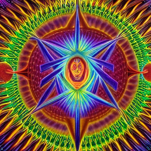 Prompt: dmt realm by alex grey