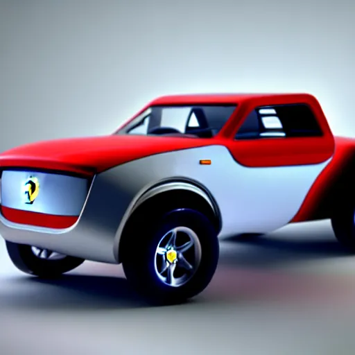 Image similar to futuristic pickup truck made by ferrari, photorealistic, 3D