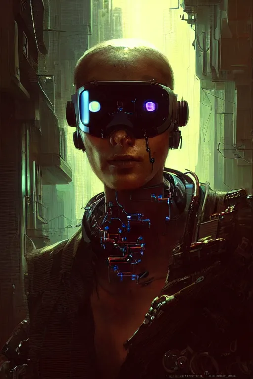 Prompt: a contempory smart cyberpunk hacker a cybernetic eyepatch, upper body, highly detailed, intricate, sharp details, dystopian mood, sci-fi character portrait by gaston bussiere, craig mullins