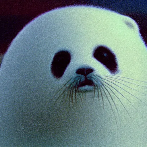 Prompt: baby harp seal as a host, film still from west world